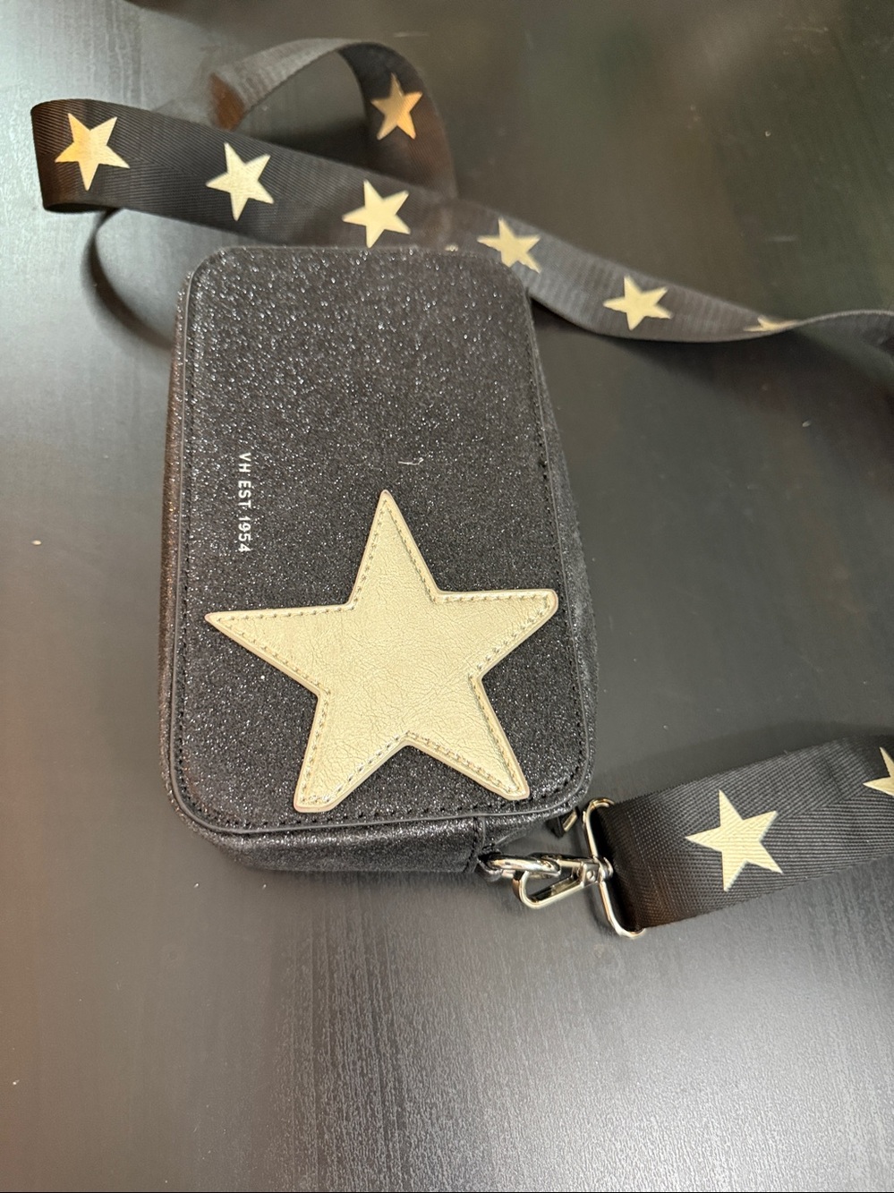 Black Star Crossbody Bag with Patterned Strap - Picture 5 of 12